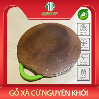 Thớt gỗ xà cừ nguyên khối cao cấp, Thớt gỗ hình tròn có khoan lỗ móc và tay cầm tiện lợi