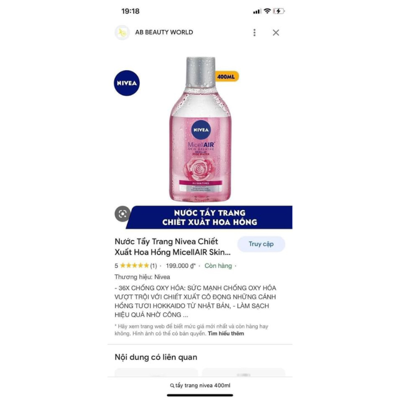 Nước Tẩy Trang Hoa Hồng Sáng Da Nivea 70ml - HKM