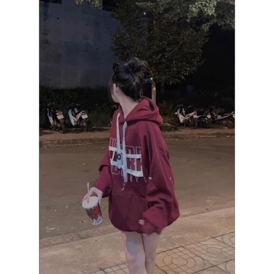 Áo Hoodiel Thu Đông Chữ Ngực Có Mũ Tay Bồng Unisex , Áo Hoodiel Phong Cách Hàn Quốc Hai Màu Đỏ Đen H47