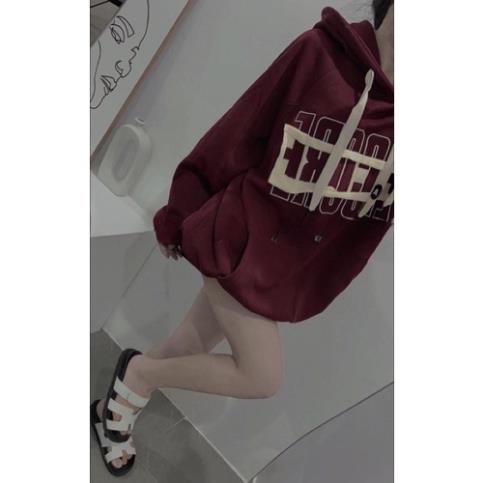 Áo Hoodiel Thu Đông Chữ Ngực Có Mũ Tay Bồng Unisex , Áo Hoodiel Phong Cách Hàn Quốc Hai Màu Đỏ Đen H47
