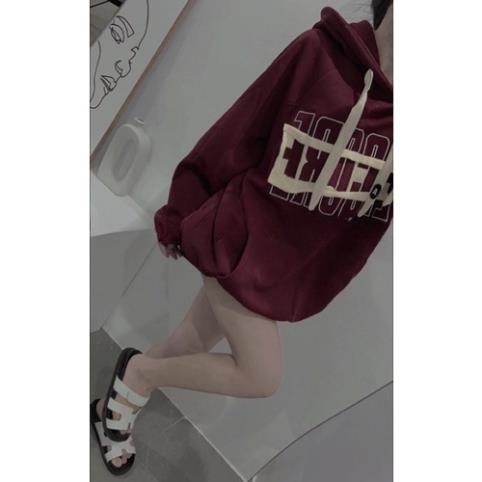 Áo Hoodiel Thu Đông Chữ Ngực Có Mũ Tay Bồng Unisex , Áo Hoodiel Phong Cách Hàn Quốc Hai Màu Đỏ Đen H47
