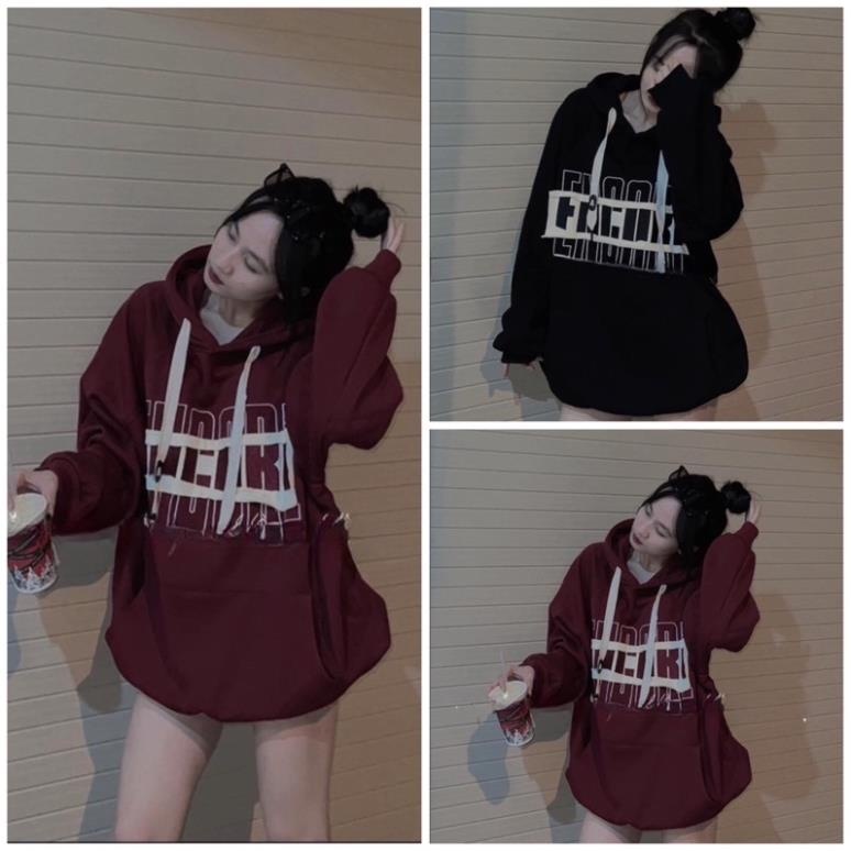 Áo Hoodiel Thu Đông Chữ Ngực Có Mũ Tay Bồng Unisex , Áo Hoodiel Phong Cách Hàn Quốc Hai Màu Đỏ Đen H47
