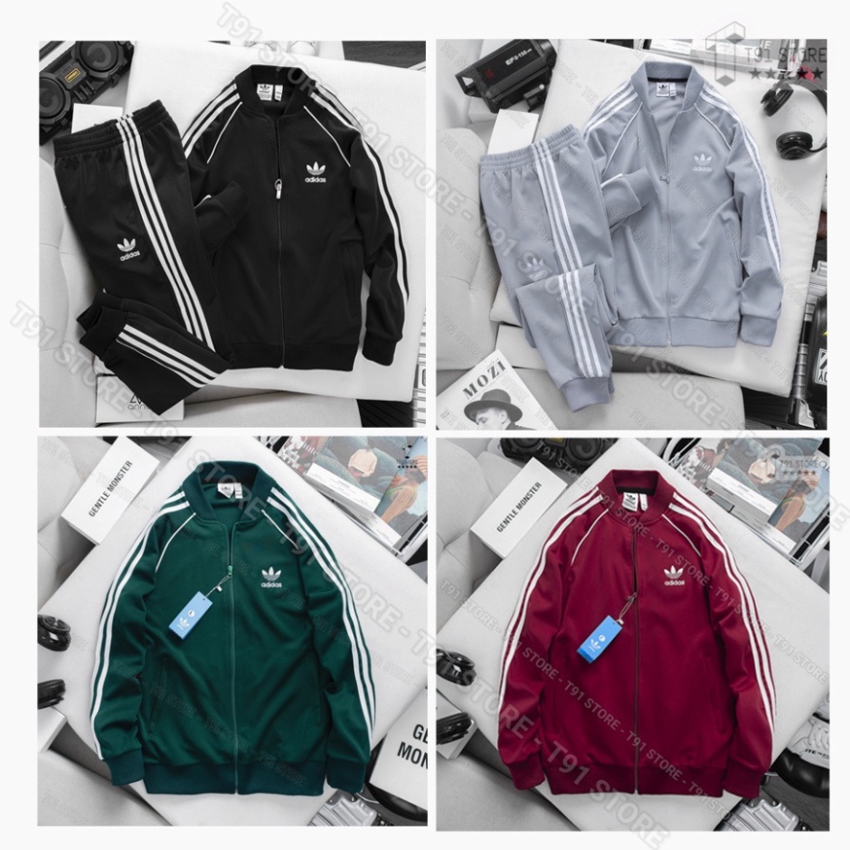 Áo Khoác Bomber Adidas Thể Thao Nam Vải Thun Nỉ Dày Co Giãn, Áo Khoác Thể Thao 3 Sọc Kẻ Trắng Cao Cấp