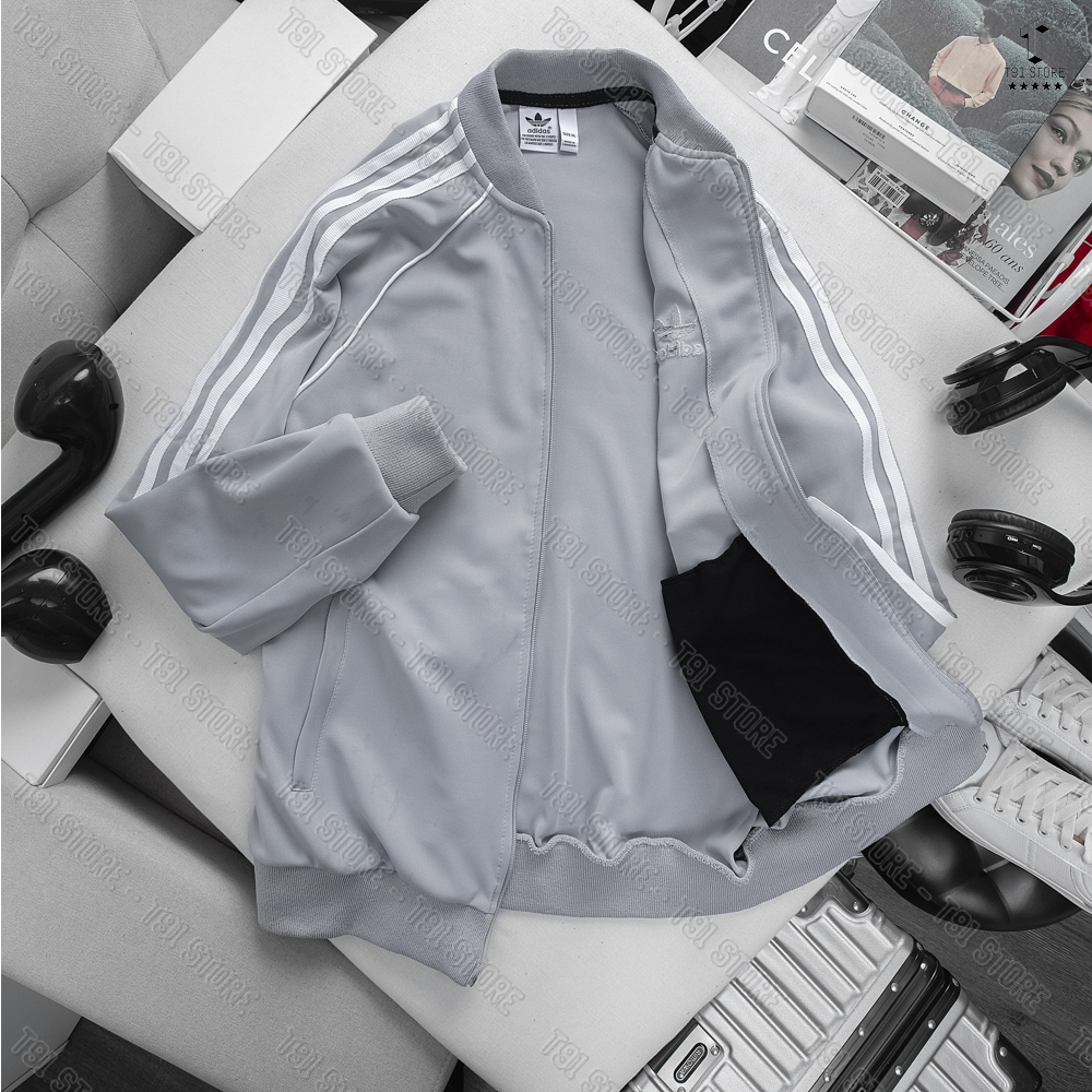 Áo Khoác Bomber Adidas Thể Thao Nam Vải Thun Nỉ Dày Co Giãn, Áo Khoác Thể Thao 3 Sọc Kẻ Trắng Cao Cấp