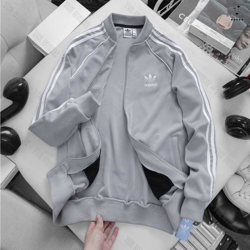 Áo Khoác Bomber Adidas Thể Thao Nam Vải Thun Nỉ Dày Co Giãn, Áo Khoác Thể Thao 3 Sọc Kẻ Trắng Cao Cấp