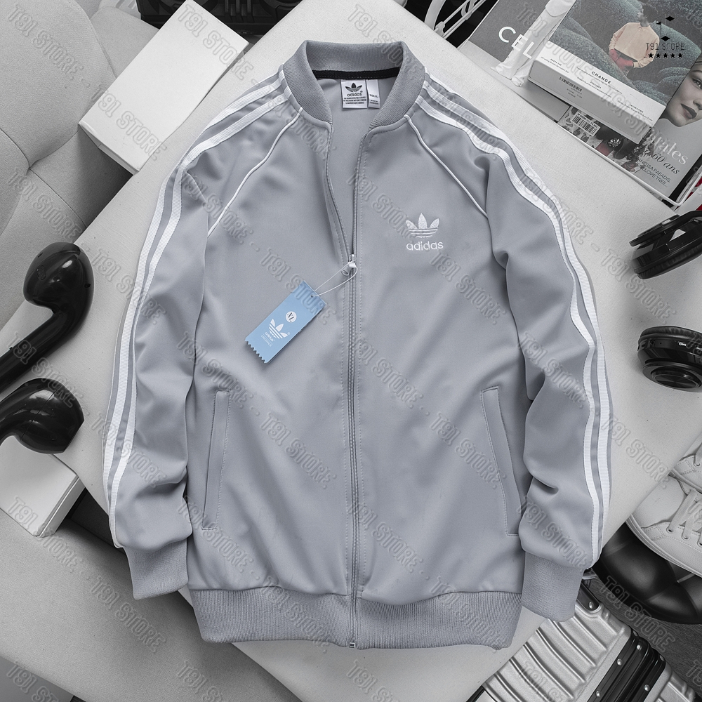 Áo Khoác Bomber Adidas Thể Thao Nam Vải Thun Nỉ Dày Co Giãn, Áo Khoác Thể Thao 3 Sọc Kẻ Trắng Cao Cấp