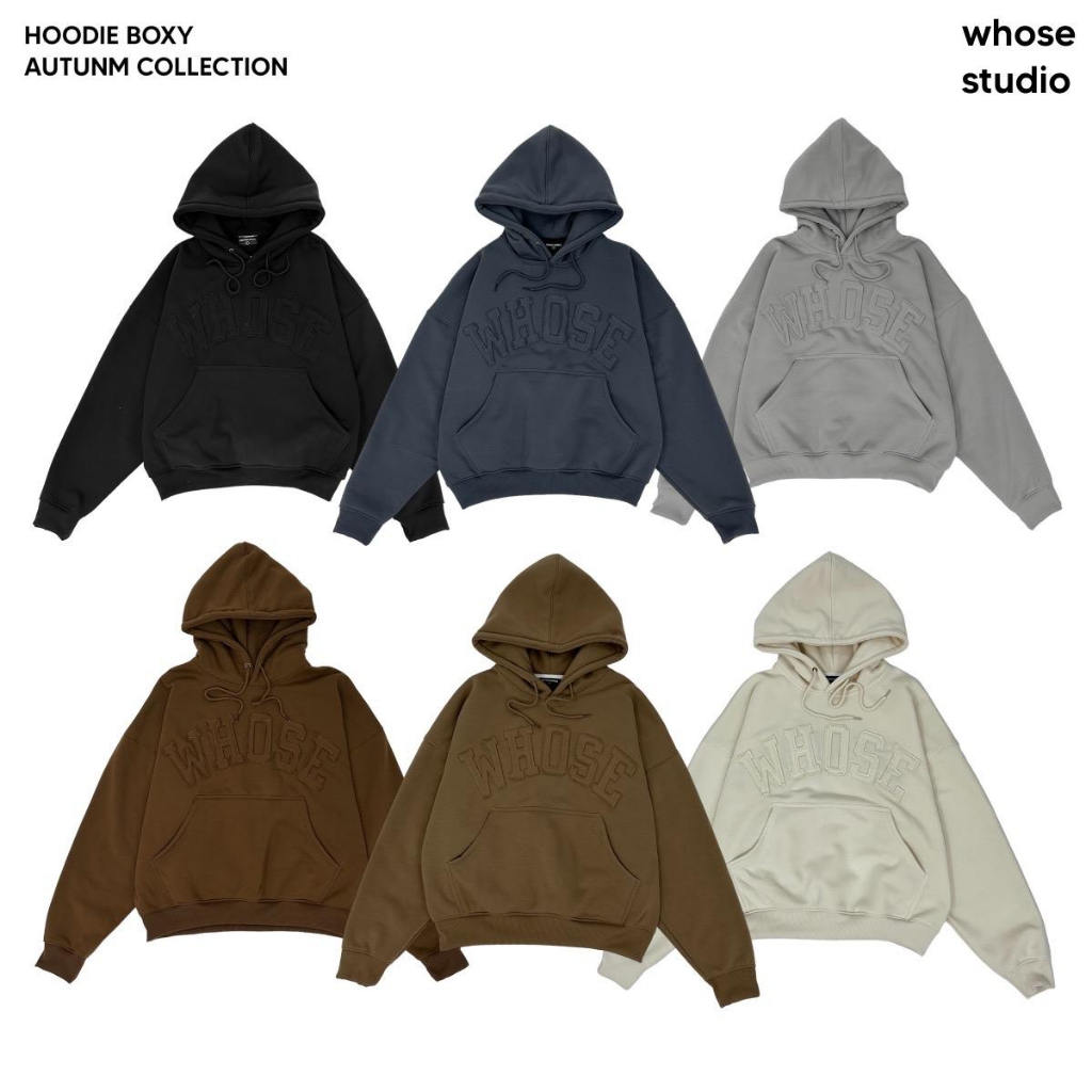 Áo Hoodie Boxy , Hoodie Thêu Đắp Vải WHOSE Form Rộng Mũ Trùm 2 Lớp Vải Cotton Nỉ Cao Cấp