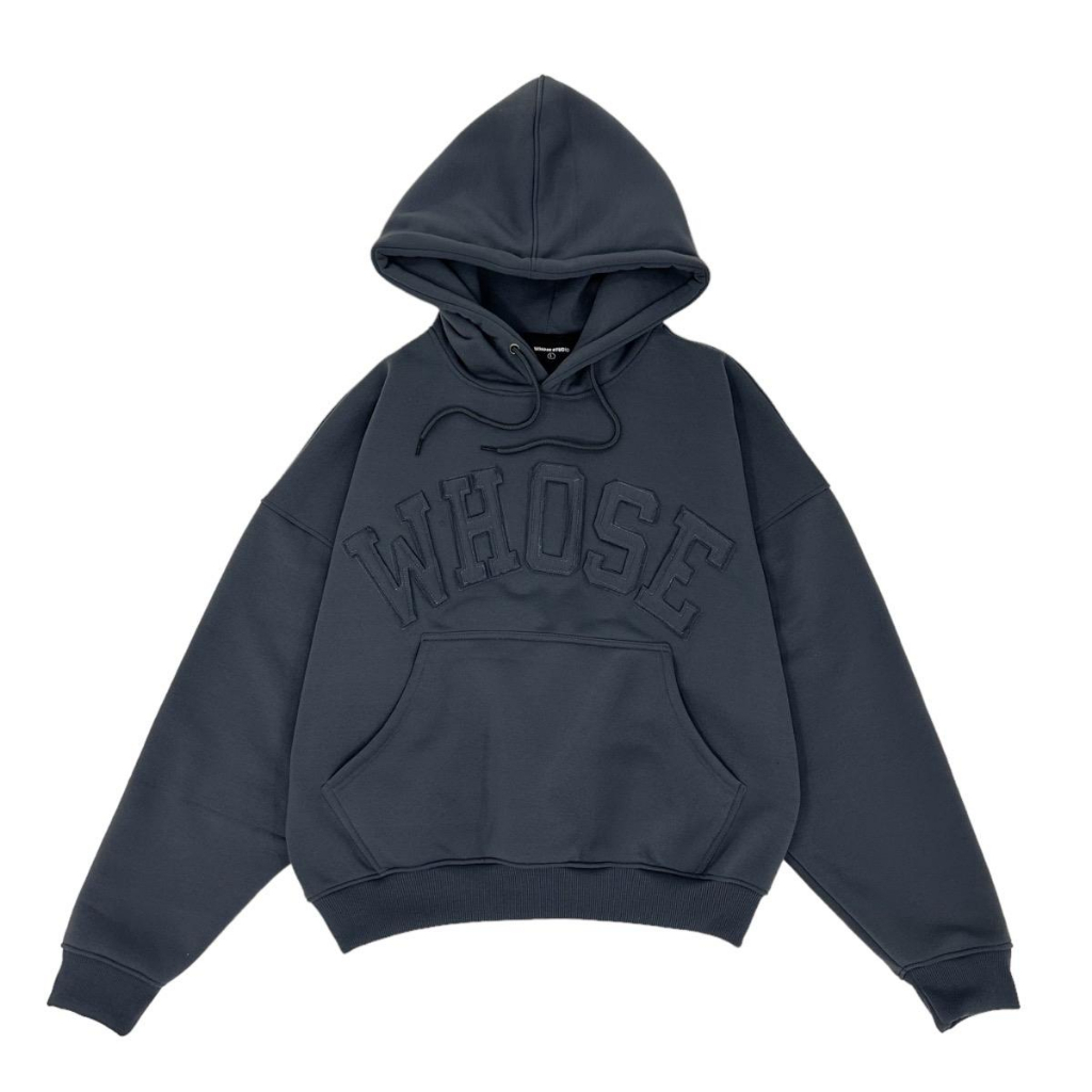 Áo Hoodie Boxy , Hoodie Thêu Đắp Vải WHOSE Form Rộng Mũ Trùm 2 Lớp Vải Cotton Nỉ Cao Cấp