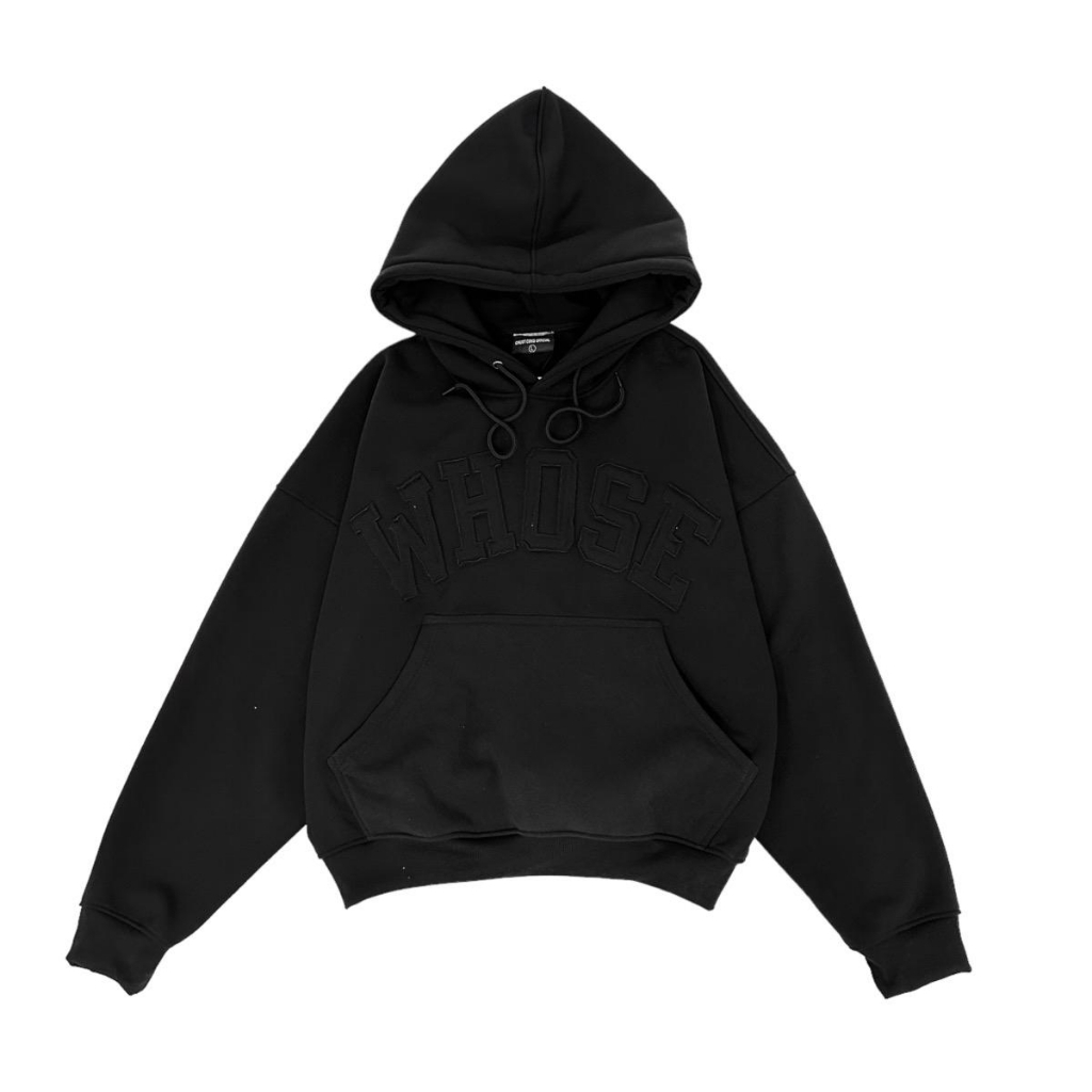 Áo Hoodie Boxy , Hoodie Thêu Đắp Vải WHOSE Form Rộng Mũ Trùm 2 Lớp Vải Cotton Nỉ Cao Cấp