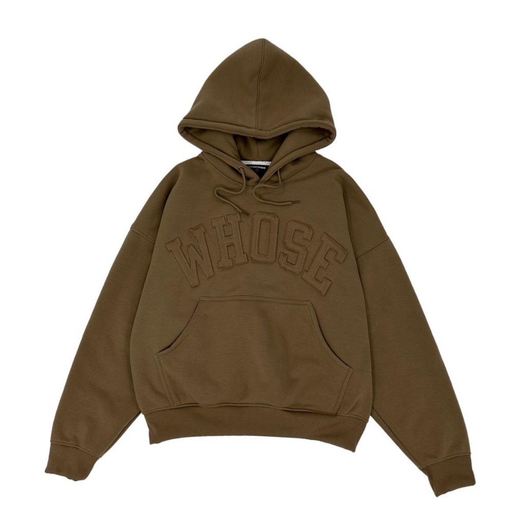 Áo Hoodie Boxy , Hoodie Thêu Đắp Vải WHOSE Form Rộng Mũ Trùm 2 Lớp Vải Cotton Nỉ Cao Cấp