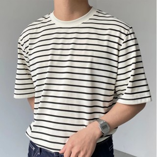Áo thun nam kẻ sọc ngang áo phông nam nữ phối kẻ sọc ngang kiểu dáng Basic form rộng vải cotton mềm co giãn