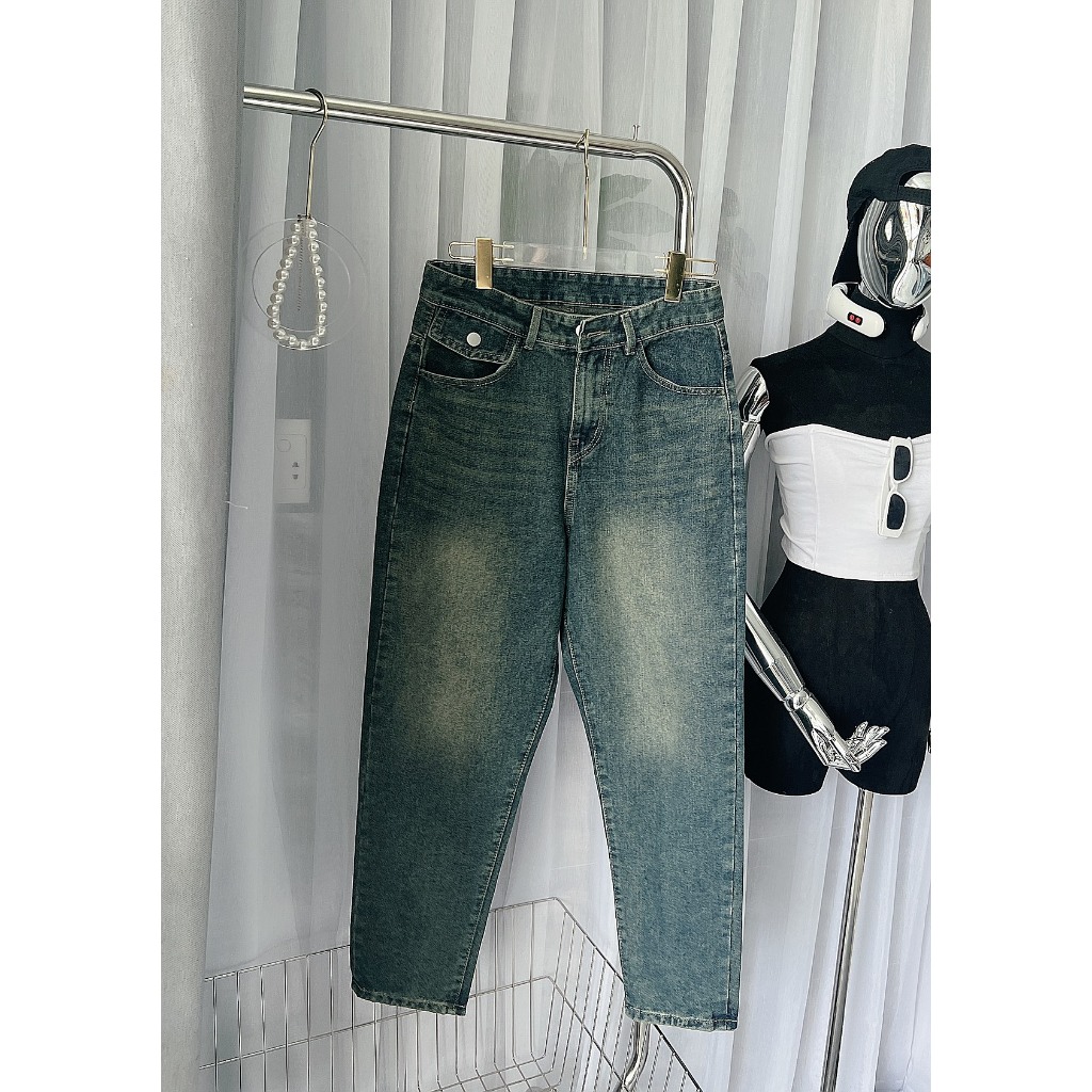 Quần baggy jean nữ trơn kiểu túi nắp Bigsize từ 55kg-85kg - Quần baggy bò trơn KiKaJeans MS188
