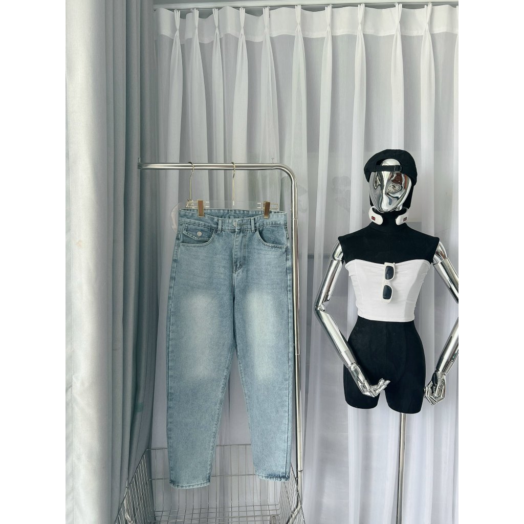 Quần baggy jean nữ trơn kiểu túi nắp Bigsize từ 55kg-85kg - Quần baggy bò trơn KiKaJeans MS188
