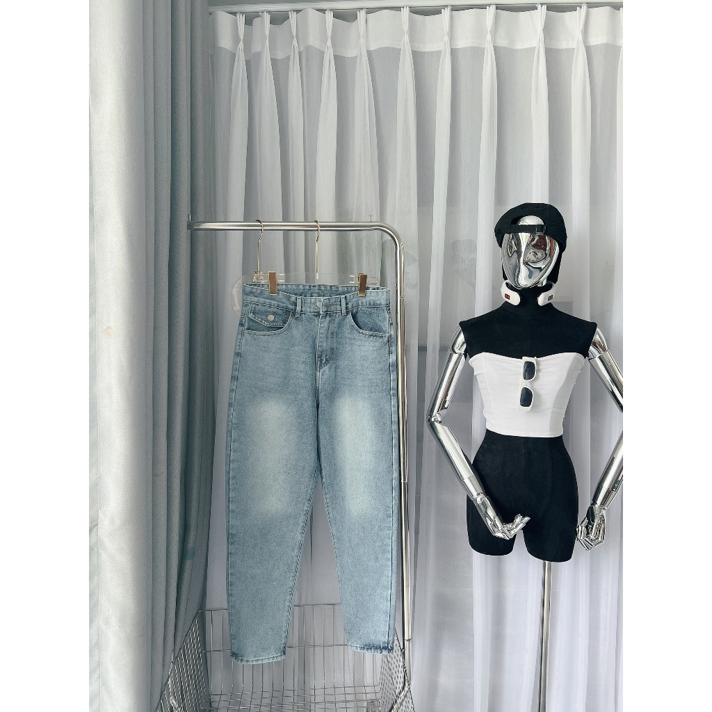 Quần baggy jean nữ trơn kiểu túi nắp Bigsize từ 55kg-85kg - Quần baggy bò trơn KiKaJeans MS188