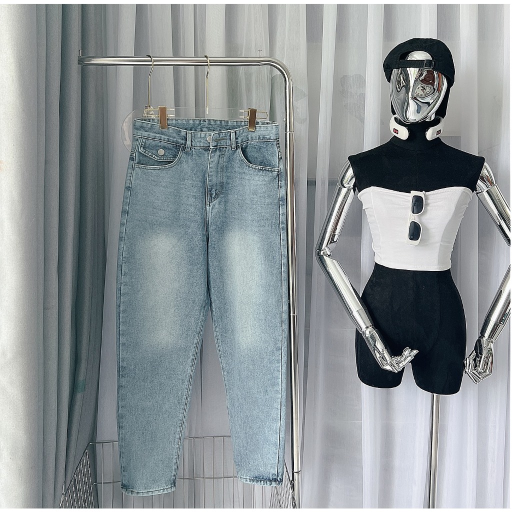 Quần baggy jean nữ trơn kiểu túi nắp Bigsize từ 55kg-85kg - Quần baggy bò trơn KiKaJeans MS188