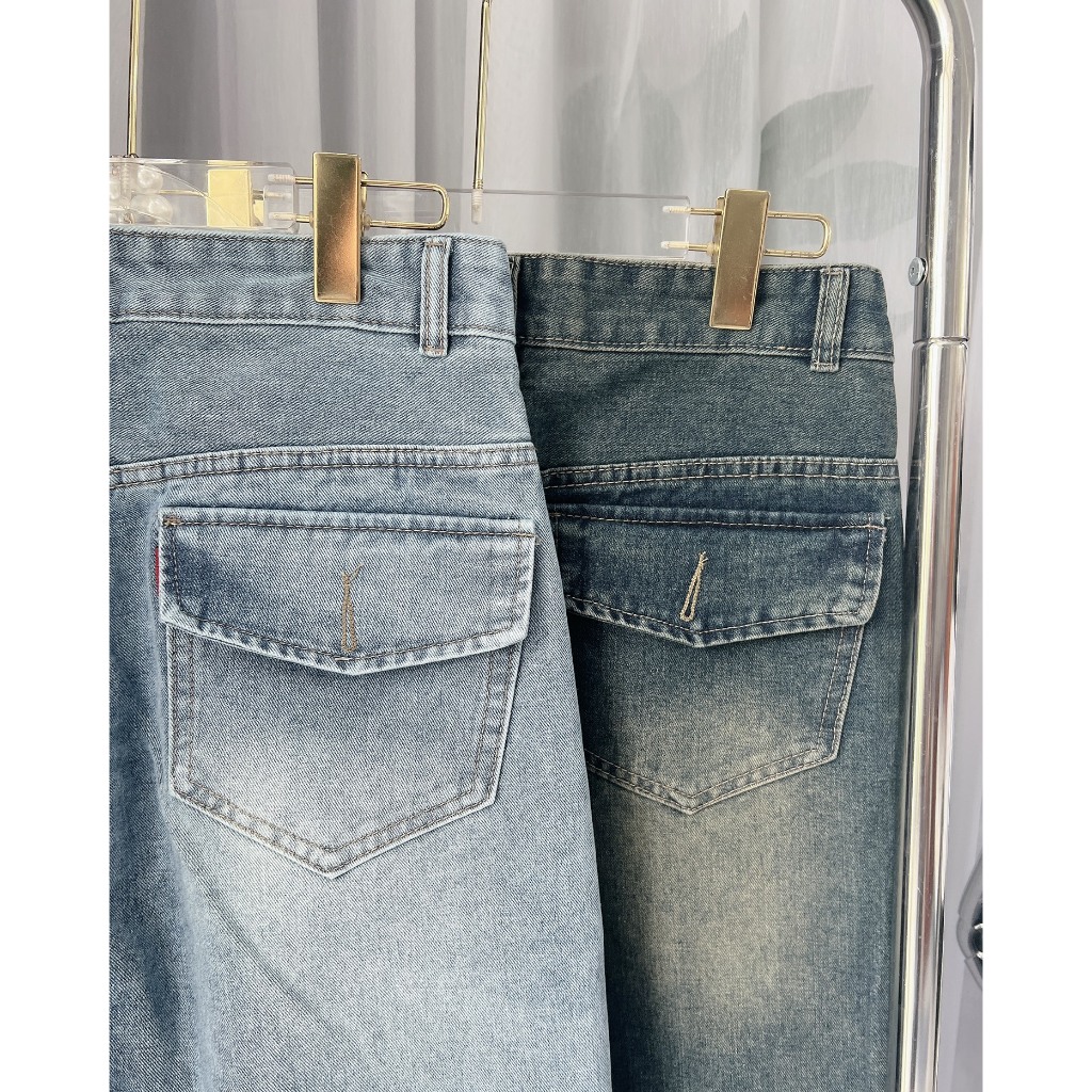 Quần baggy jean nữ trơn kiểu túi nắp Bigsize từ 55kg-85kg - Quần baggy bò trơn KiKaJeans MS188