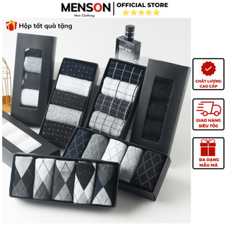 Tất nam cổ cao họa tiết 🎁 FREESHIP 🎁 Hộp tất nam cổ cao mềm mịn kháng khuẩn 5 đôi 5 màu nhiều mẫu quà tặng MENSON TN01
