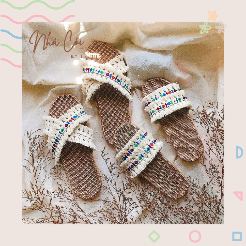 Dép cói đi biển siêu nhẹ Tua rua tuyết Mẹ&bé