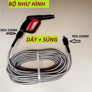 Bộ 10M-15M-20M dây rửa xe và súng xịt-súng rửa xe áp lực cao ren 22mm(súng cò đỏ)