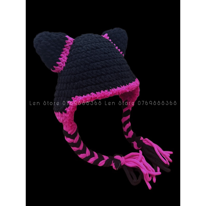 Mũ Len Tai Mèo 2 Bím Tóc Dễ Thương Bằng Len Bông Sữa - Phụ Kiện Thời Trang Handmade