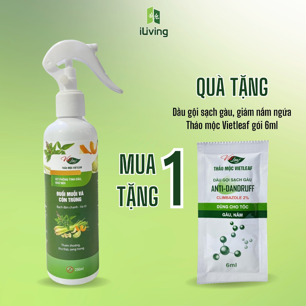 Xịt phòng tinh dầu giúp khử mùi, đuổi muỗi và côn trùng Thảo Mộc Vietleaf 250ml ILIVING-VIEXPDM250