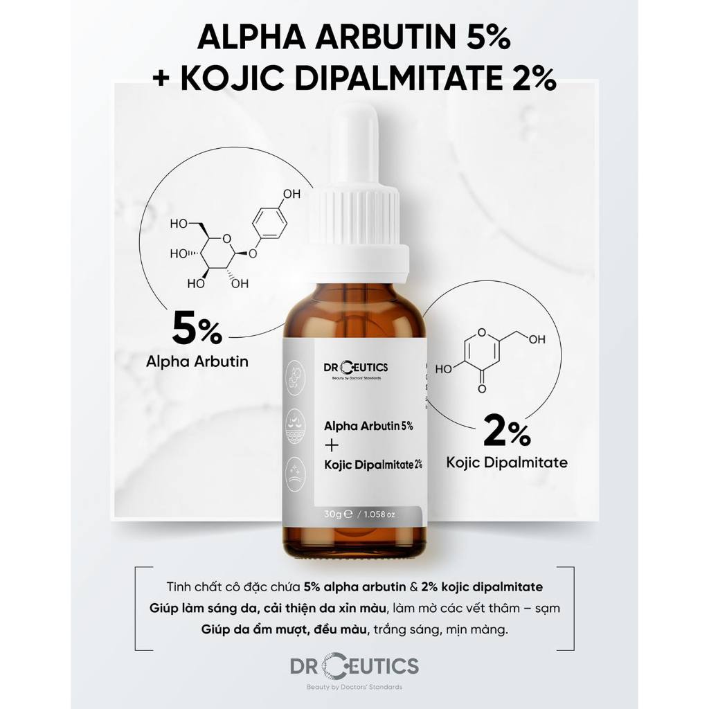 DrCeutics Tinh Chất Alpha Arbutin Làm Sáng Da Mờ Nám Alpha Arbutin 5% Và Kojic Dipalmitate 2% 30g
