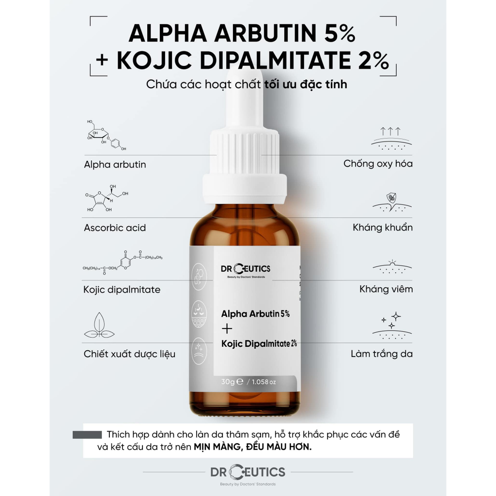 DrCeutics Tinh Chất Alpha Arbutin Làm Sáng Da Mờ Nám Alpha Arbutin 5% Và Kojic Dipalmitate 2% 30g