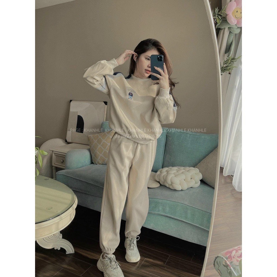 Bộ thu đông nữ hình thêu sắc nét chất vải nỉ bông dày dặn, Set đồ nữ thể thao năng động CS041