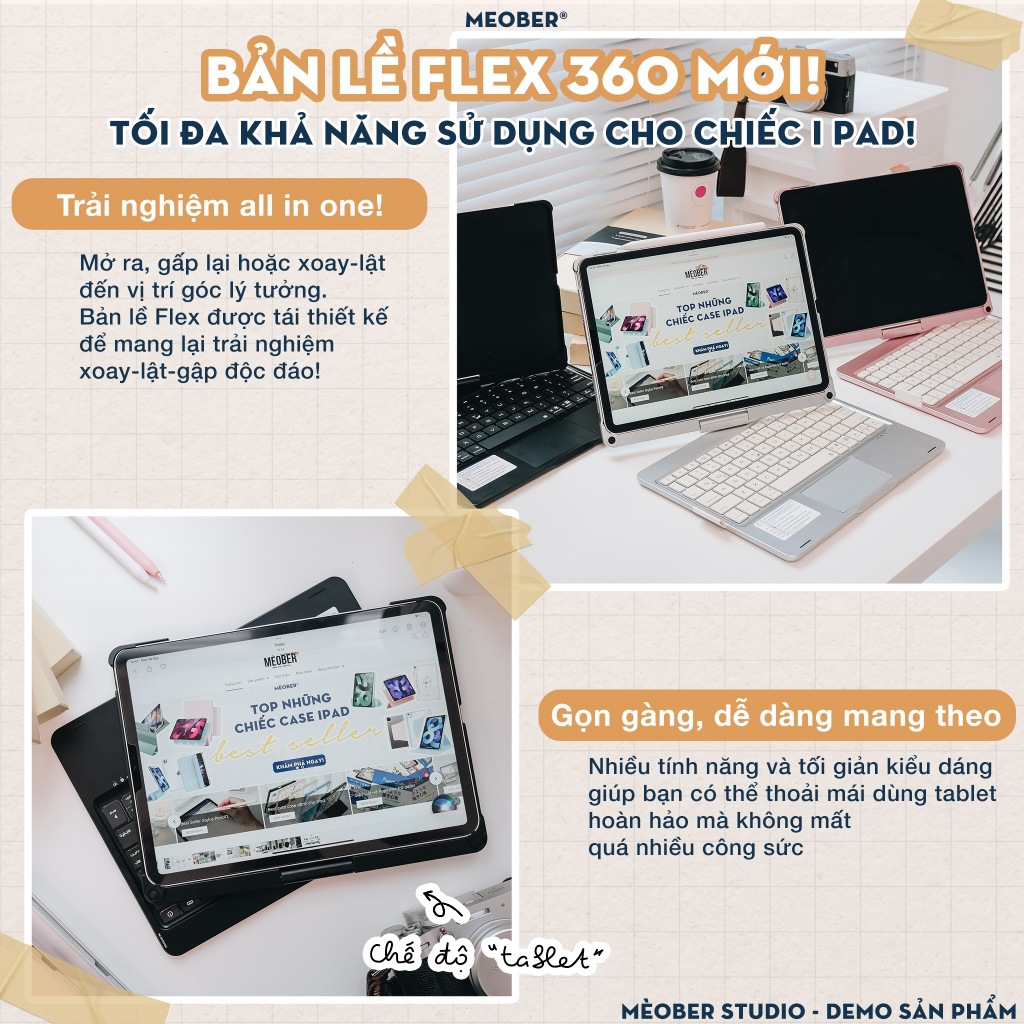 Case i Pad Kèm Bàn Phím Flip Yoga bản lề Xoay Gập 360 dành Gen 7 8 9, Air 4 5, Pro 11 12.9 M1 M2 by MeoBer