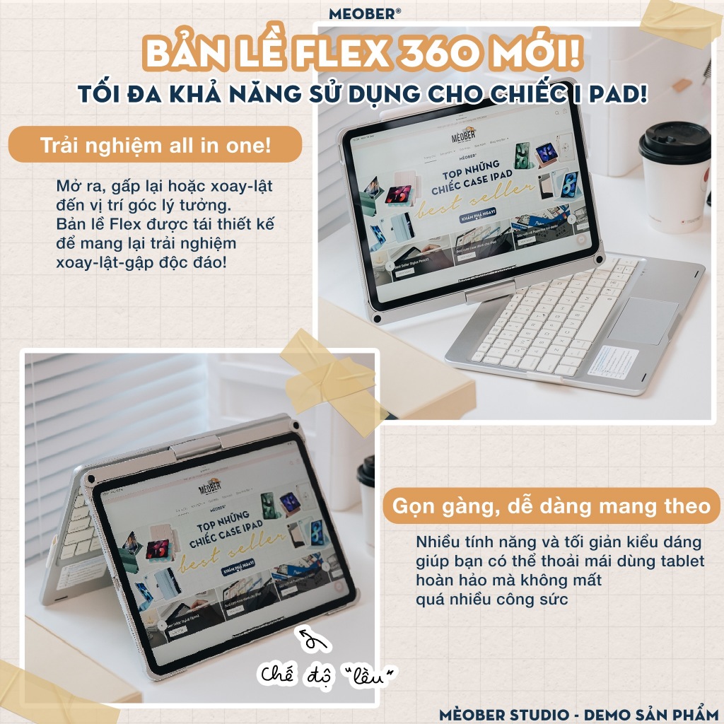 Case i Pad Kèm Bàn Phím Flip Yoga bản lề Xoay Gập 360 dành Gen 7 8 9, Air 4 5, Pro 11 12.9 M1 M2 by MeoBer