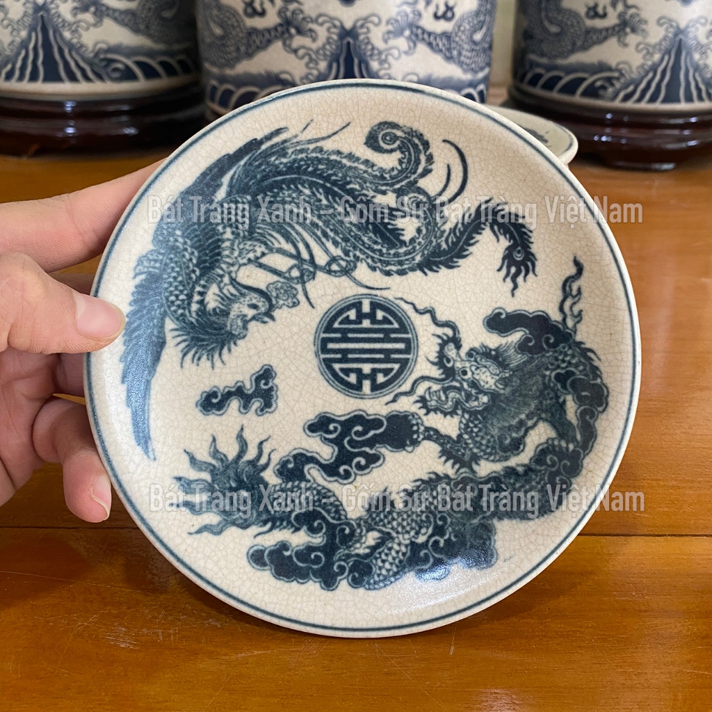 Đĩa đựng trầu cau - Đĩa xin đài âm dương - Đĩa bầy đồ lễ men rạn Bát Tràng