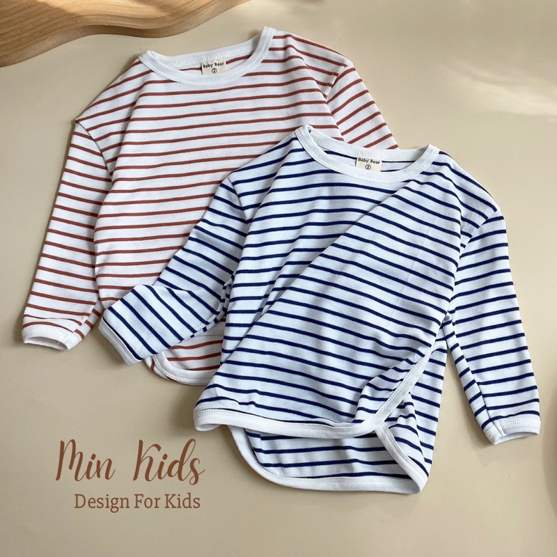 Áo thun cotton kẻ sọc dáng rộng dài tay phong cách Hàn cho bé