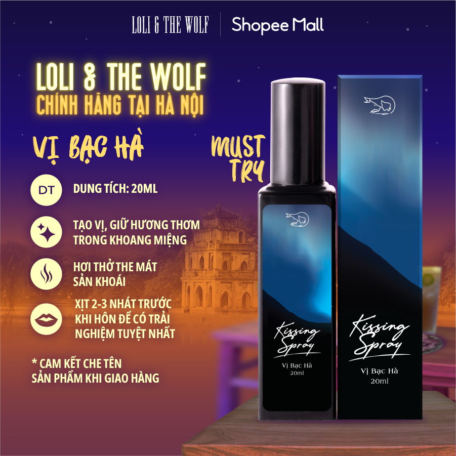 Xịt Thơm Miệng Kissing Spray Loli & The Wolf On Vị Ngọt Nhẹ Hương Bạc Hà Mát Lạnh Chai 20ml