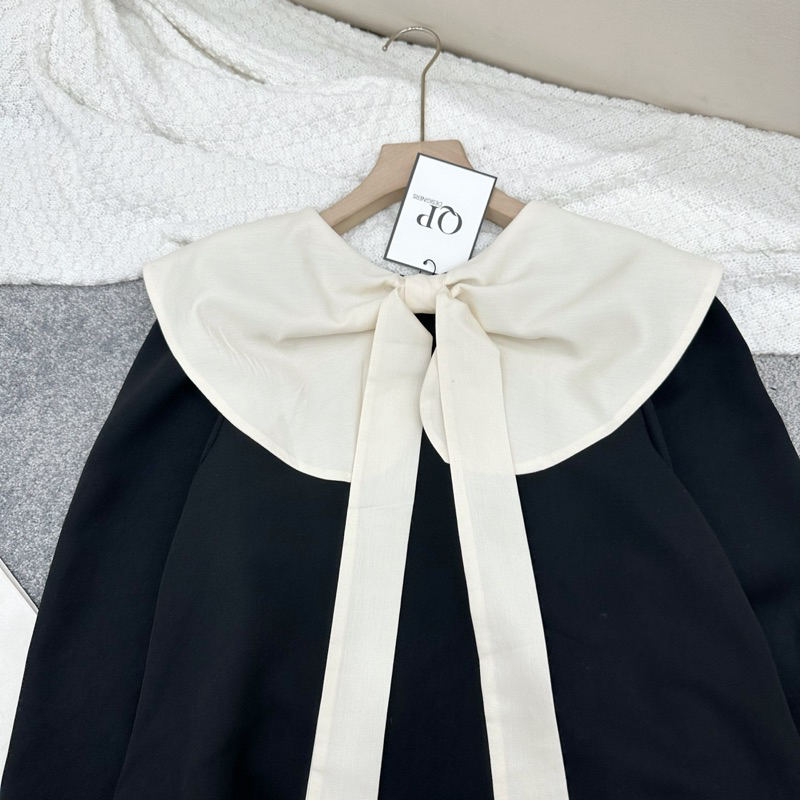 Váy xuông tuyết mưa cổ be nơ lưng