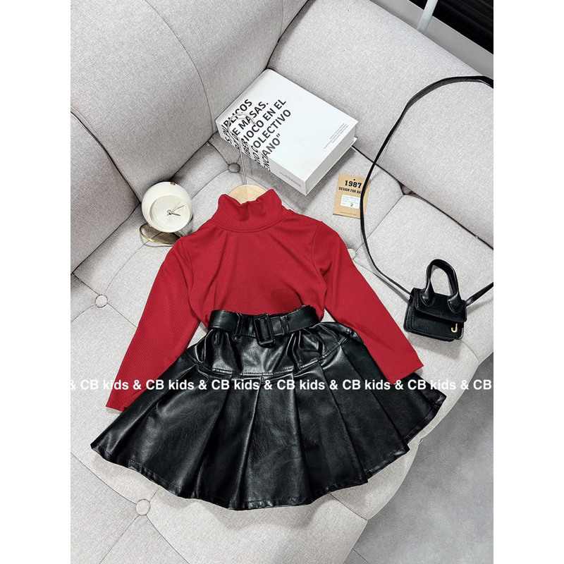 Set chân váy da xếp ly cho bé