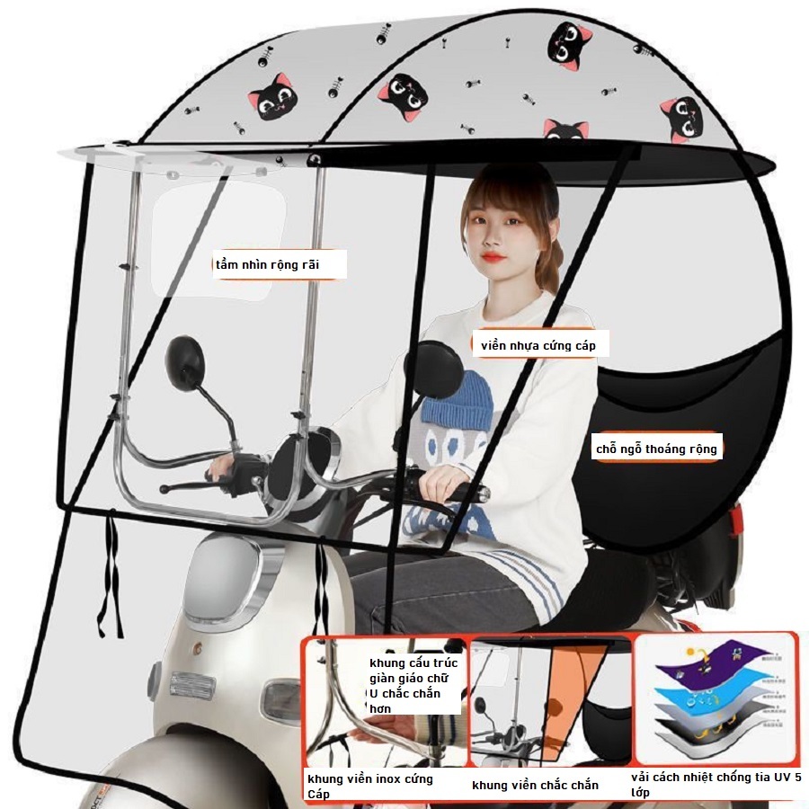 Mái che xe máy chống mưa có khung bảo vệ loại chắc chắn