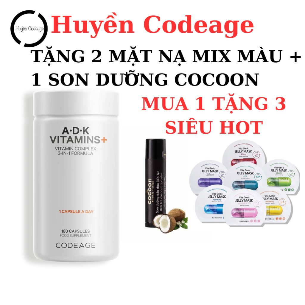 Viên uống Vitamins ADK Codeage bổ sung vitamin A, vitamin D3, vitamin K1,K2 - 180 viên