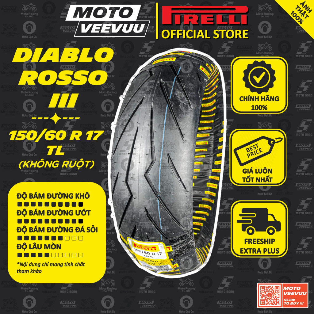 Vỏ lốp xe máy PIRELLI 150/60 R 17 TL Diablo Rosso 3 150/60-17