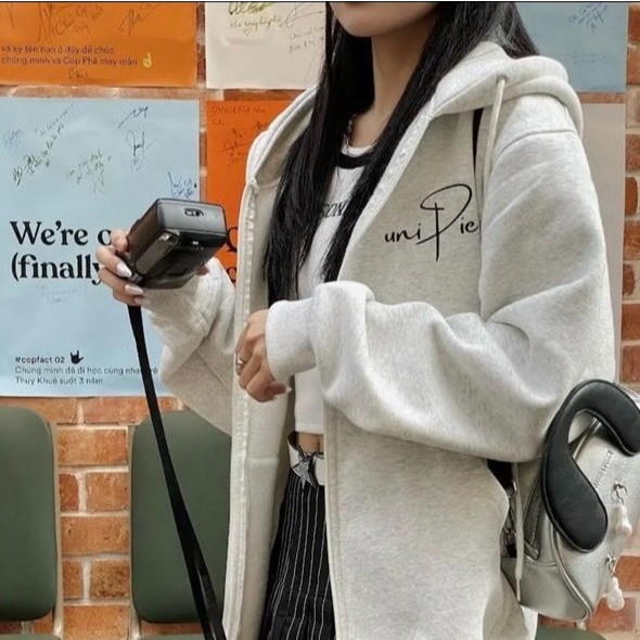 ÁO hoodie zip UNI kèm chữ lưng to form rộng phong cách hàn quốc nam nữ mặc đôi siêu dày đẹp