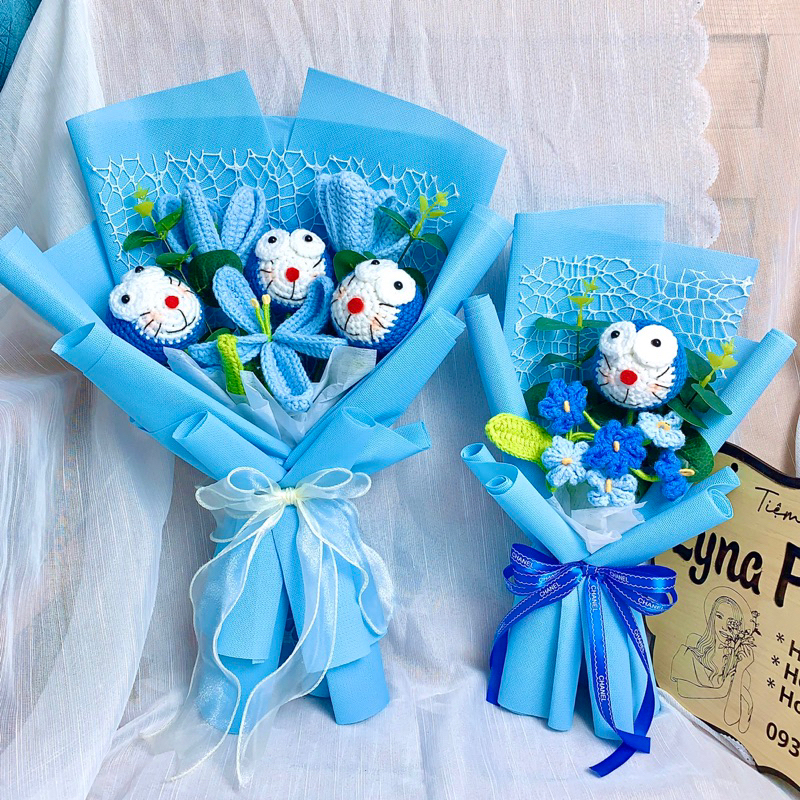 Bó Hoa Doremon - Thỏ Len Handmade Làm Quà Tặng Ý Nghĩa