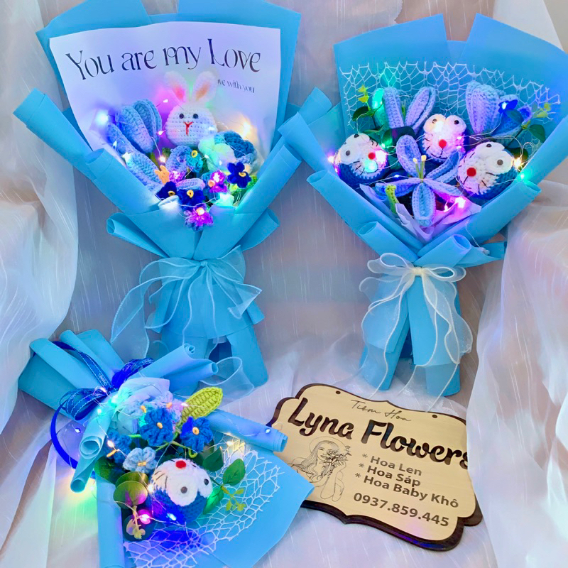 Bó Hoa Doremon - Thỏ Len Handmade Làm Quà Tặng Ý Nghĩa