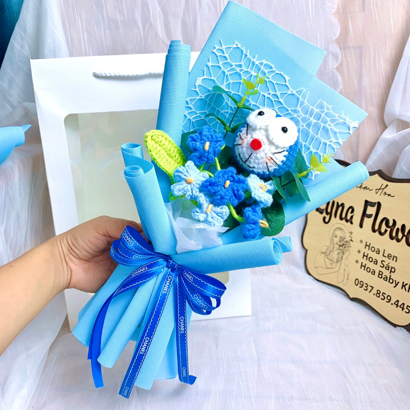 Bó Hoa Doremon - Thỏ Len Handmade Làm Quà Tặng Ý Nghĩa
