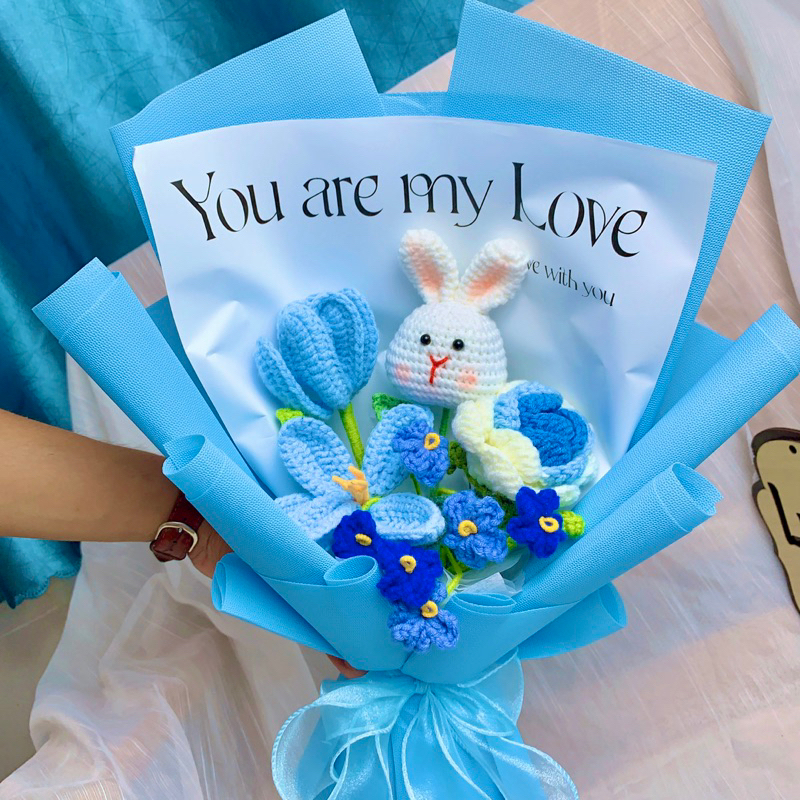 Bó Hoa Doremon - Thỏ Len Handmade Làm Quà Tặng Ý Nghĩa