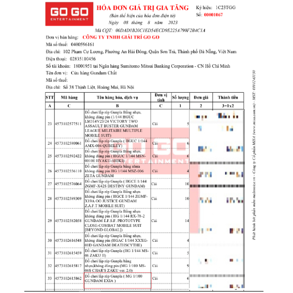 Mô hình lắp ráp MG 1/100 Avalanche Exia 8808