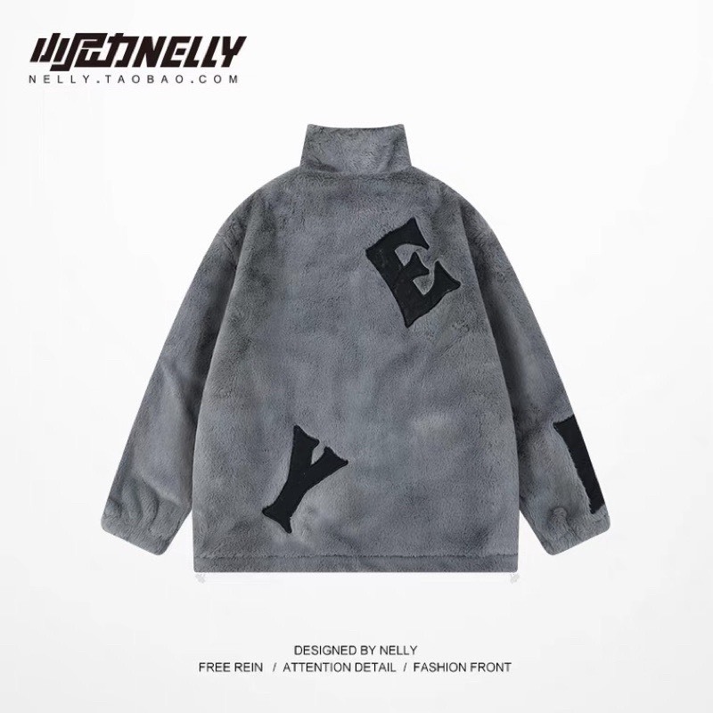 ÁO KHOÁC LÔNG XÁM PHỐI CHỮ TO SIÊU XINH CHẤT SIÊU ẤM MẶC ĐÔI SIÊU ĐẸP