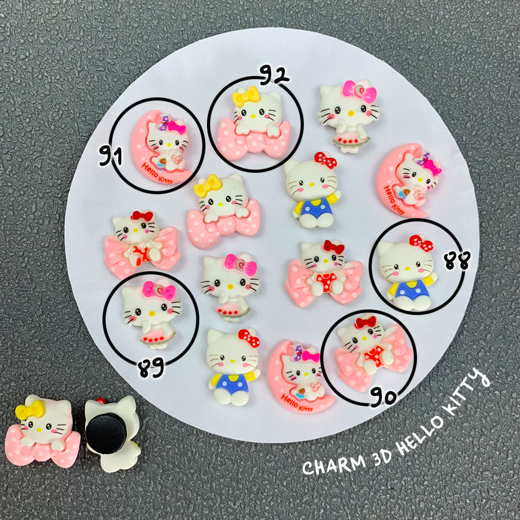 (Hàng sẵn) Sticker/jibbitz/Charm 3D Hello Kitty 5 mẫu ĐÃ CÓ NÚT CÀI gắn dép cross cực kì dễ thương nhà Cá Sấu Béo