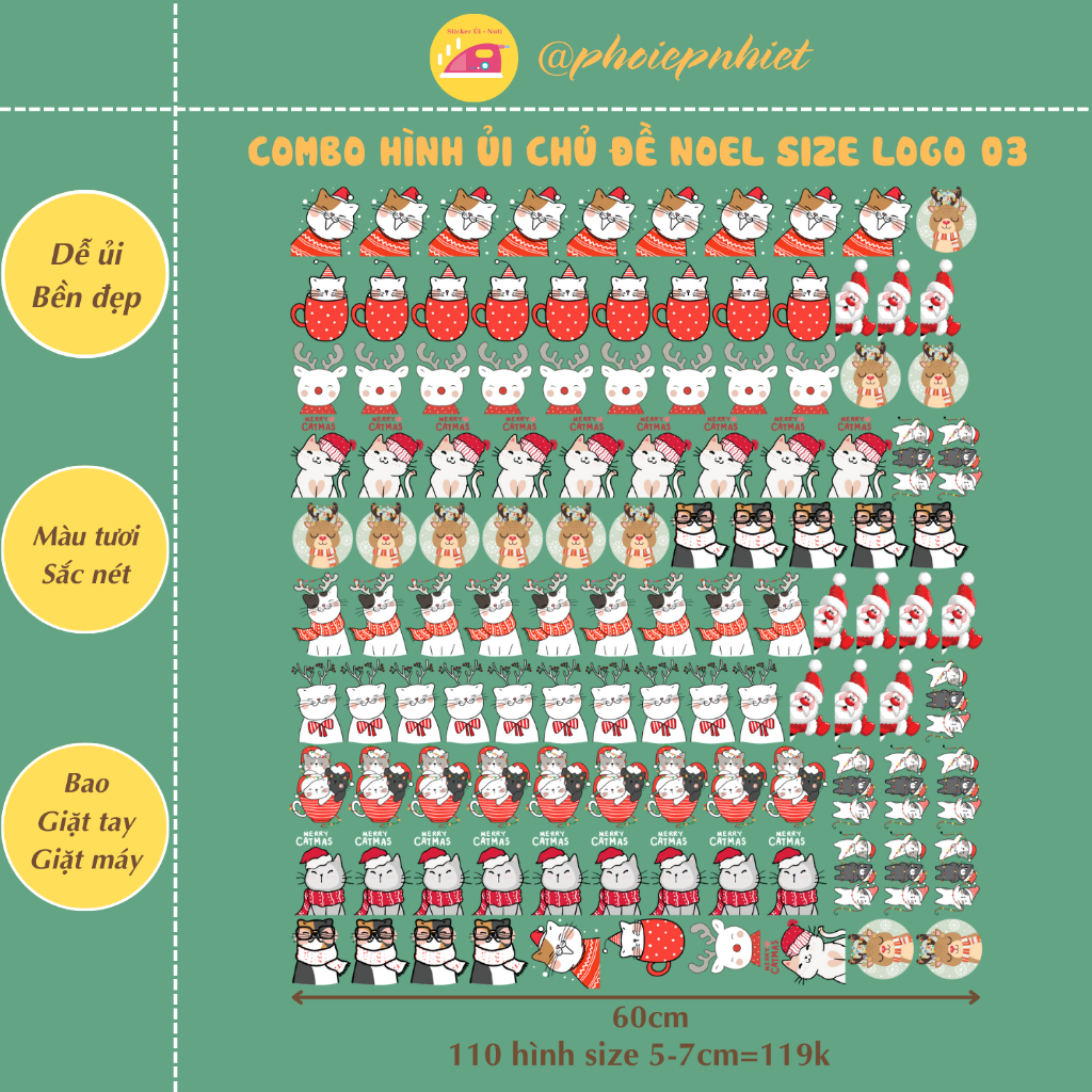 Combo hình ép, ủi nhiệt chủ đề noel dễ thương size logo 03