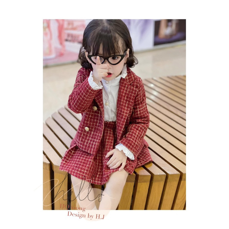 Set Váy Dạ Khuy Đồng hàng cao cấp cho bé gái