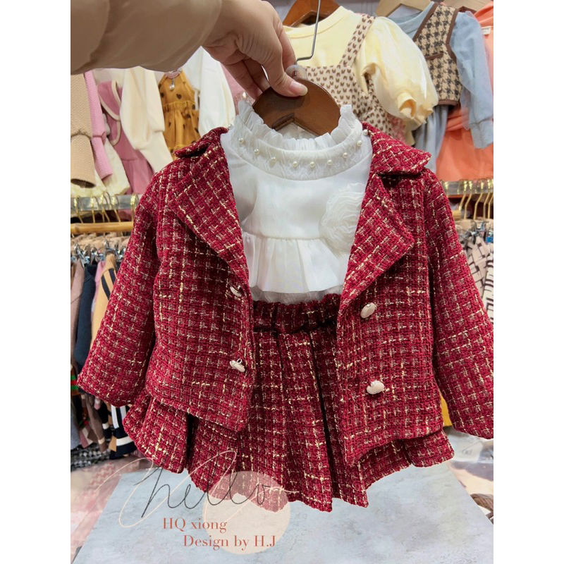 Set Váy Dạ Khuy Đồng hàng cao cấp cho bé gái