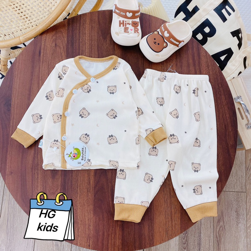 Bộ sơ sinh dài tay tăm gân cho bé, Quần áo thu đông bé trai bé gái khuy chéo Baby